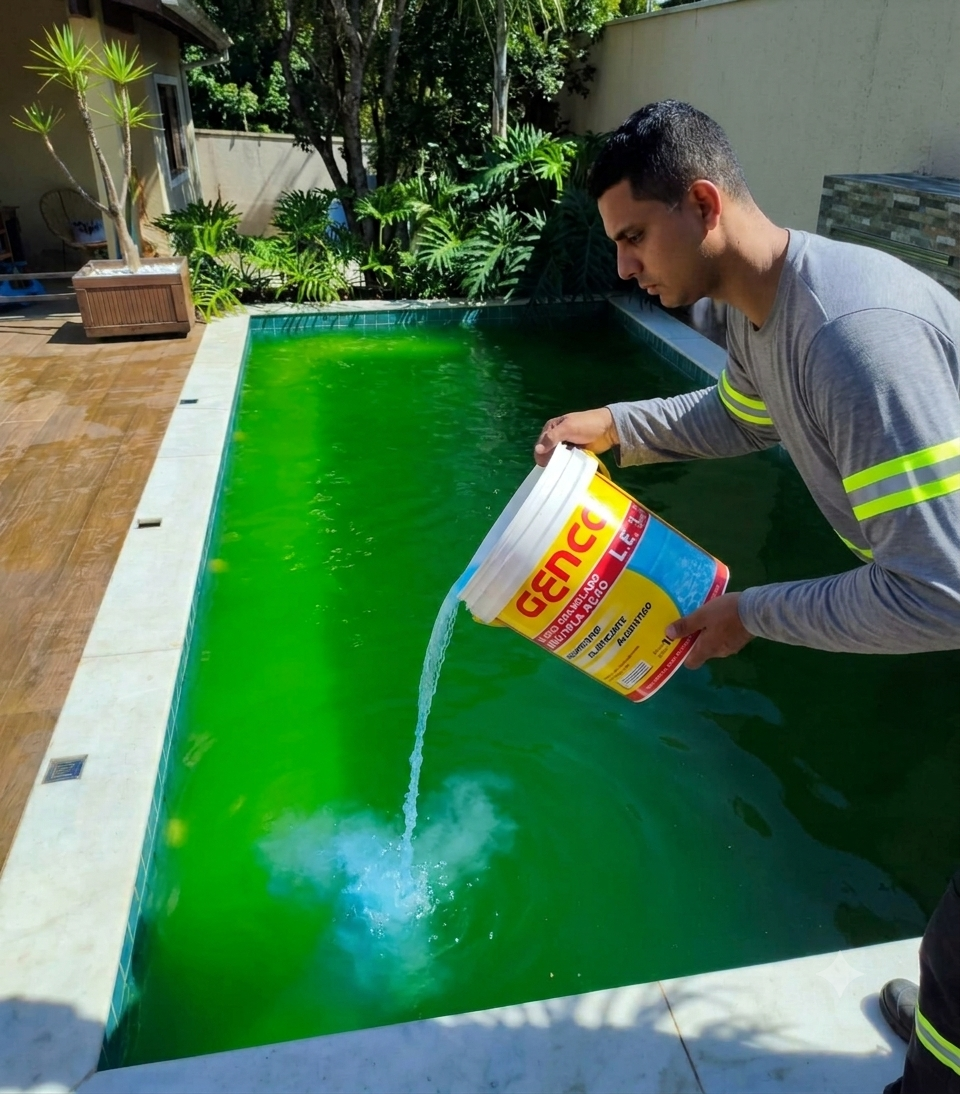 Teste e tratamento químico da água da piscina